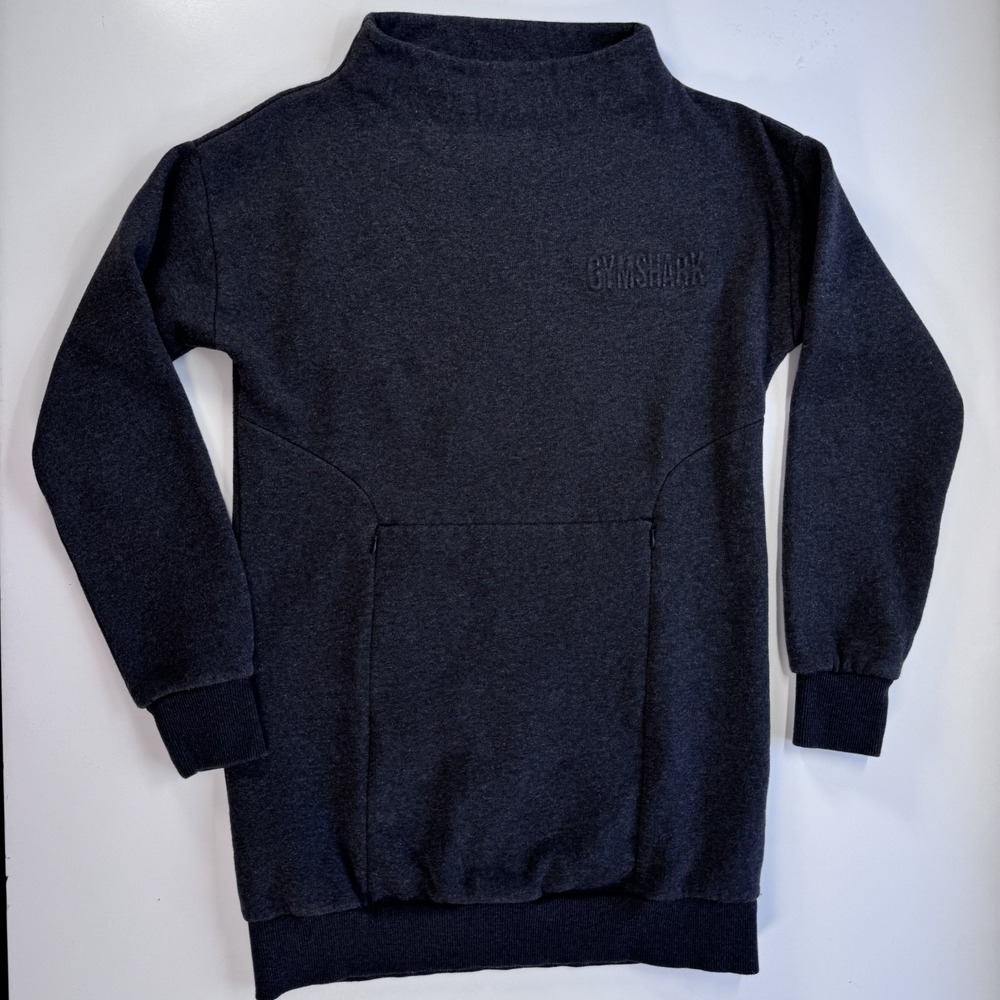GYMSHARK So Soft Sweatshirt Tunic Mock Neck Pockets Womens Small Gray